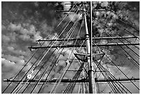 Masts of the Balclutha, Maritime Museum. San Francisco, California, USA (black and white)