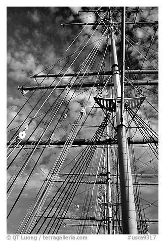 Masts of the Balclutha, Maritime Museum. San Francisco, California, USA (black and white)