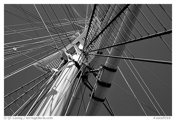 Masts of the Balclutha, Maritime Museum. San Francisco, California, USA (black and white)