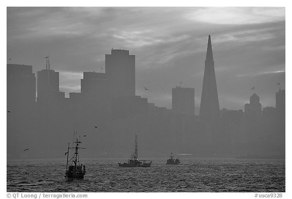 City skyline with sunset clouds seen from Treasure Island. San Francisco, California, USA