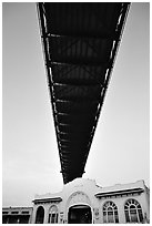 Bay Bridge dwarfs Pier 26 building. San Francisco, California, USA ( black and white)