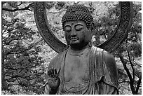 Buddha statue in the Japanese Garden, Golden Gate Park. San Francisco, California, USA (black and white)