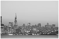 Skyline at sunset with the Transamerica Pyramid. San Francisco, California, USA (black and white)