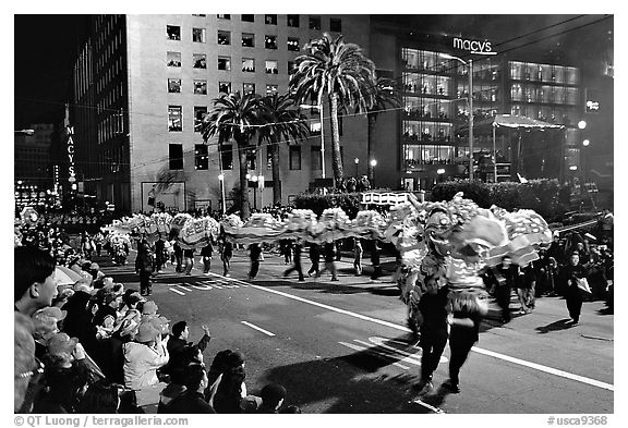 Dragon dancing during the Chinese New Year celebration, Union Square. San Francisco, California, USA