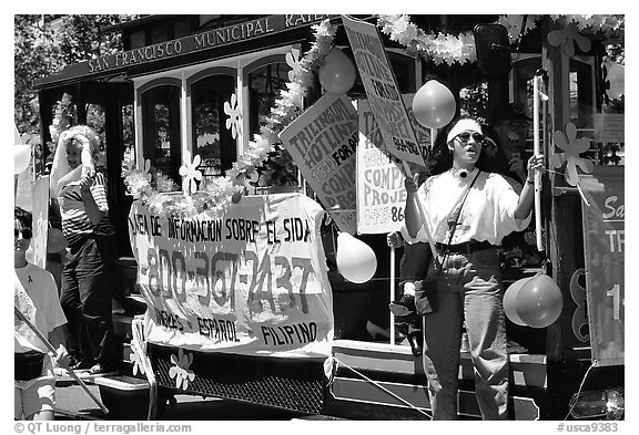 Cable car  during the Gay Parade. San Francisco, California, USA
