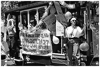 Cable car  during the Gay Parade. San Francisco, California, USA ( black and white)