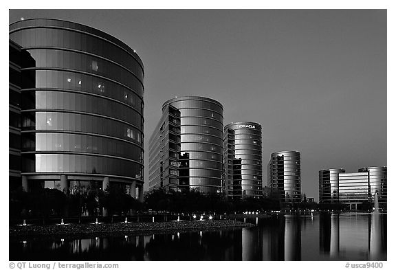 Oracle corporate headquarters. Redwood City,  California, USA (black and white)