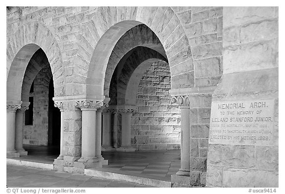 Arches of Main Quad. Stanford University, California, USA (black and white)