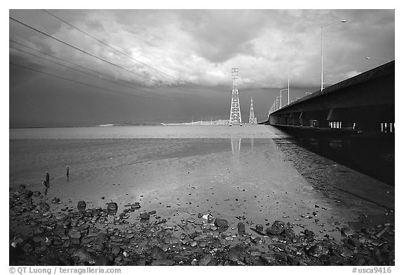 Dumbarton Bridge with storm clouds. Menlo Park,  California, USA