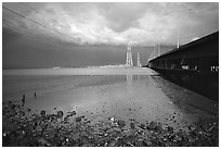 Dumbarton Bridge with storm clouds. Menlo Park,  California, USA (black and white)