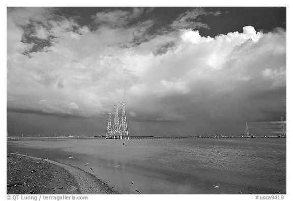 Power lines and clouds, Ravenswood National Wildlife Refuge. Menlo Park,  California, USA