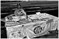 Street Booth advocating Drug legalization. Berkeley, California, USA ( black and white)