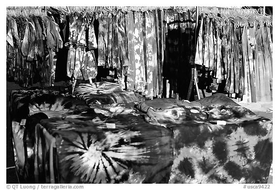 Colorful Tye die T-shirts for sale. Berkeley, California, USA (black and white)