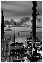 Oil Refinery at sunset, Rodeo. San Pablo Bay, California, USA (black and white)
