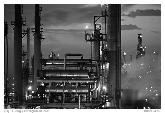 San Francisco Refinery, sunset, Rodeo. San Pablo Bay, California, USA (black and white)