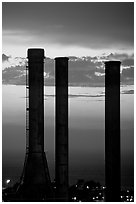 Rodeo San Francisco Refinery, sunset, Rodeo. San Pablo Bay, California, USA (black and white)