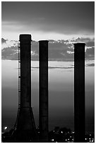 Rodeo San Francisco Refinery, sunset, Rodeo. San Pablo Bay, California, USA (black and white)