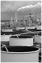 Storage citerns and piples, ConocoPhillips  Refinery,  Rodeo. San Pablo Bay, California, USA (black and white)