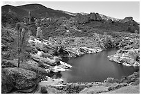 Bear Gulch Dam and reservoir. Pinnacles National Park, California, USA. (black and white)