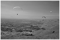 Paragliders, Mission Peak Regional Park. California, USA ( black and white)