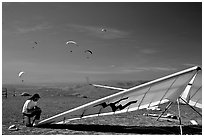 Hand-glider,  Mission Peak Regional Park. California, USA (black and white)