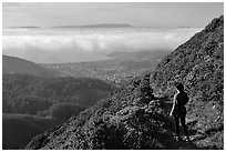 Hiker on Montara Mountain. San Mateo County, California, USA (black and white)