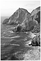 Cliffs and surf near Devil's slide, sunset. San Mateo County, California, USA (black and white)