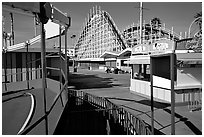 Boardwalk amusement park, morning. Santa Cruz, California, USA (black and white)