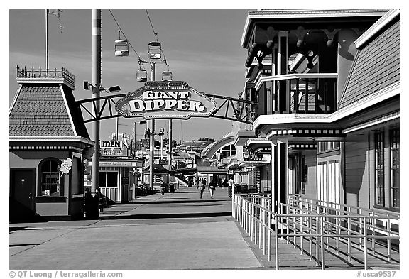 Boardwalk amusement park, morning. Santa Cruz, California, USA (black and white)