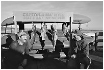 Fishermen with caught fish, Capitola. Capitola, California, USA (black and white)