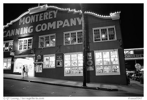 Cannery Row building at night, Monterey. Monterey, California, USA