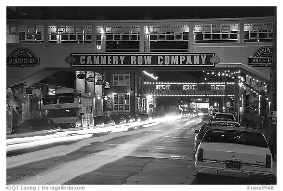 Cannery Row  at night, Monterey. Monterey, California, USA (black and white)
