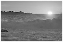 Crashing surf and sunset,  Carmel River State Beach. Carmel-by-the-Sea, California, USA (black and white)