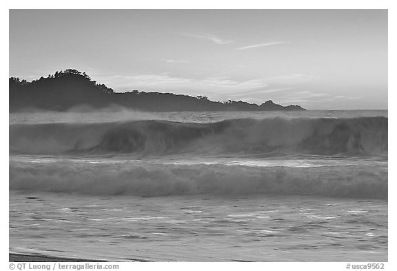 Surf at  sunset,  Carmel River State Beach. Carmel-by-the-Sea, California, USA