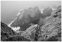 Pinnacle Cove with fog. Point Lobos State Preserve, California, USA ( black and white)