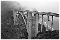 Bixby Creek Bridge in fog. Big Sur, California, USA (black and white)