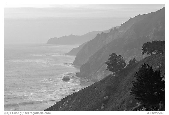 Coastline at sunset. Big Sur, California, USA (black and white)