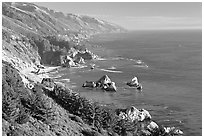 Costline from Partington Point, Julia Pfeiffer Burns State Park, late afternoon. Big Sur, California, USA (black and white)