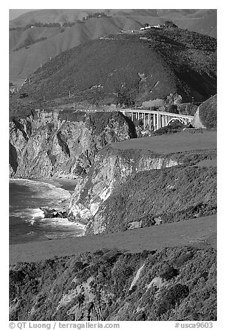 Distant view of Bixby Creek Bridge and coast. Big Sur, California, USA