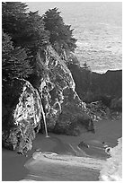 McWay Cove waterfall, late afternoon. Big Sur, California, USA (black and white)