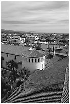 Rooftop of the courthouse with red tiles. Santa Barbara, California, USA (black and white)