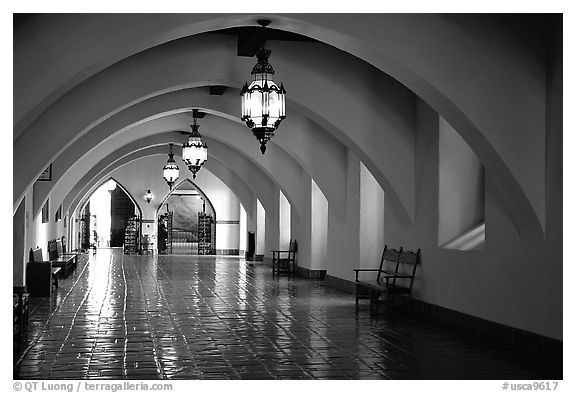 Corridors of the courthouse. Santa Barbara, California, USA (black and white)