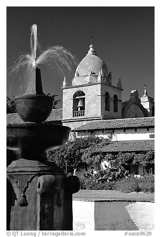 Bell tower of Carmel Mission. Carmel-by-the-Sea, California, USA (black and white)