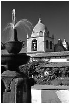 Bell tower of Carmel Mission. Carmel-by-the-Sea, California, USA (black and white)