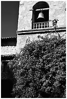 Bell tower of Carmel Mission. Carmel-by-the-Sea, California, USA ( black and white)