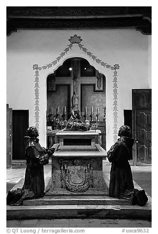 Statues of the fathers, Carmel Mission. Carmel-by-the-Sea, California, USA (black and white)