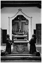 Statues of the fathers, Carmel Mission. Carmel-by-the-Sea, California, USA (black and white)