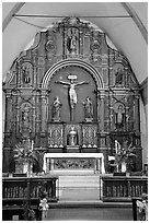 Altar detail, Carmel Mission. Carmel-by-the-Sea, California, USA (black and white)