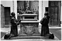 Statues of the fathers, Carmel Mission. Carmel-by-the-Sea, California, USA (black and white)