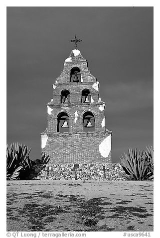 Bell tower, Mission San Miguel Arcangel. California, USA (black and white)